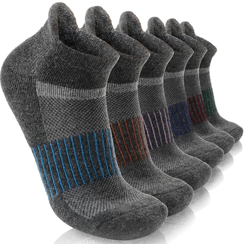 MOSEY KOSY Merino Kurz Wandersocken Sneaker Socken, Warme Wolle Atmungsaktiv Laufsocken, Kompressions Sportsocken Thermosocken Wollsocken für Herren Damen 6 Paar(Gemischtes Grau,M (36-42)) von MOSEY KOSY