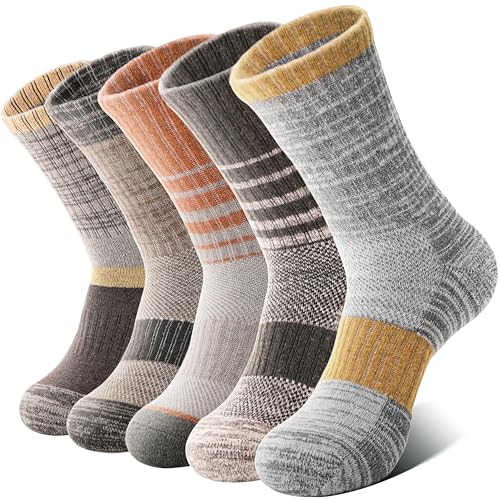 MOSEY KOSY Merino Damen Socken Wandersocken Thermosocken Warme Merinowolle Sportsocken Trekkingsocken Outdoor Arbeitssocken Wollsocken Atmungsaktiv Wintersocken 5 Paar(Bindefärbemittel gelb,M (36-42)) von MOSEY KOSY