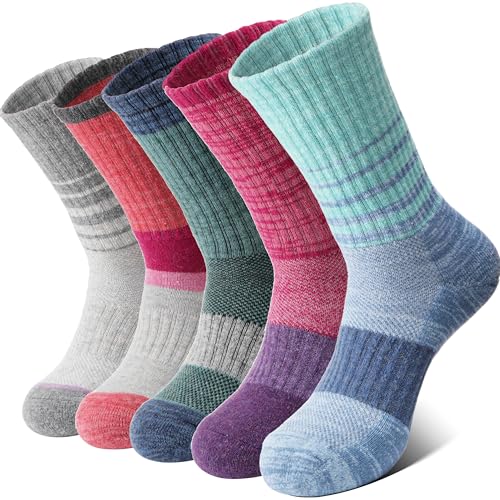 MOSEY KOSY Merino Damen Socken Thermosocken Warme Wandersocken Merinowolle Sportsocken Trekkingsocken Outdoor Arbeitssocken Wollsocken Wolle Atmungsaktiv Wintersocken 5 Paar(Mehrfarbig,M (36-42)) von MOSEY KOSY