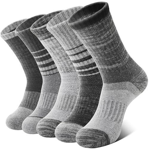 MOSEY KOSY Merino Damen Socken Wandersocken Thermosocken Warme Merinowolle Sportsocken Trekkingsocken Outdoor Arbeitssocken Wollsocken Atmungsaktiv Wintersocken 5 Paar(Krawattenfarbe grau,L(42-46)) von MOSEY KOSY