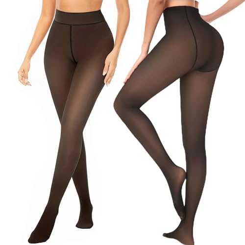 MOSIERRY Thermo Strumpfhose Damen Große Größen Winter Warm Gefütterte Strumpfhosen Hautfarben - Fleece Warme Thermo Legging, Dicke Thermostrumpfhose Schwarz Transparent Thermal Tights Women, L-XXL von MOSIERRY