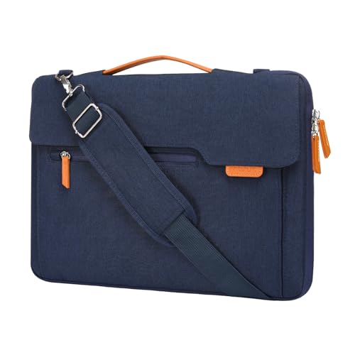 MOSISO 360 Schützend Laptop Schultertasche,15-15,6 Zoll Computertasche Kompatibel mit MacBook Pro 16,HP,Dell,Lenovo,Asus Notebook,Umhängetasche mit Fully Offen Zipper&Griff&Taschen&Gürtel,Marineblau von MOSISO