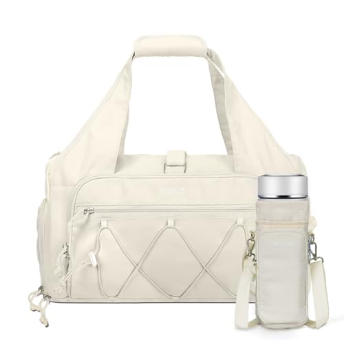 MOSISO Sporttasche für Frauen,Reisetasche Weekender Übernachtung Workout Kleine Tragetasche Sport Turnhalle Reisetasche mit Schuhfach&Nasstasche&Wasserflaschenhalter für Fitness,Yoga,Wochenende,Beige von MOSISO