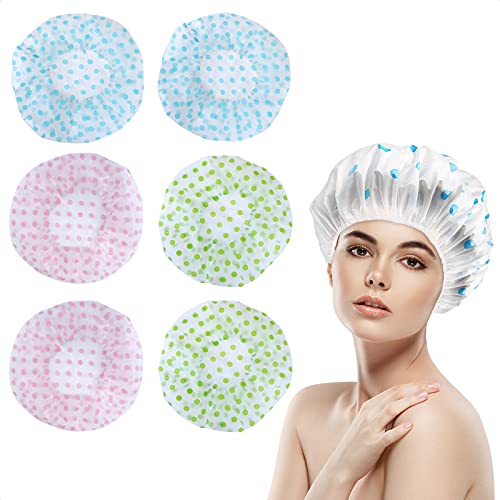 6 Stück Duschhaube Damen Wasserdicht, Wiederverwendbare Duschhauben Kunststoff Duschkappe Elastische Bad Kappe für Mädchen Frauen Dusche Spa Damen Spa Salon Hauptgebrauch(Rot, Blau, Grün) von MOSNOW