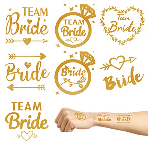 MOSNOW 30 Stücke Team Bride Tattoos Gold 3 Arten Tattoo-Sticker für die Braut 4 Arten Tattoo-Sticker für die Brautjungfer Temporäre Tattoos Deko Accessoires von MOSNOW