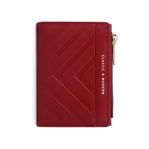 MOSOSA Geldbeutel Damen aus Glattem Damen Geldbeutel Geldbörse und im Kurzformat, Leder Geldbörse Damen klein und im Kurzformat Portemonnaie Damen mit Mehreren Fächern,Rot von MOSOSA