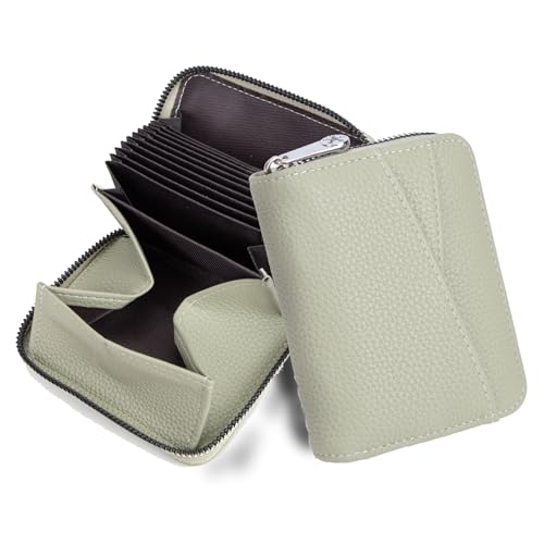 MOSOSA Damen Geldbörse mit Kreditkartenetui Blocker Schutzhülle Karte 13Fächer Kartenetui, Orgel-Stil Geldbörse Damen mit Reißverschluss Münzfach,Grün von MOSOSA