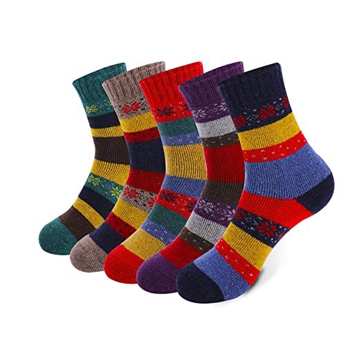 MOSOTECH Damen Warme Socken, 5 Paar Dicke Thermo Wintersocken Verdicken Bunte Stricksocken für Damen Frauen - Baumwolle und Wolle Mischen, Gemütlich Atmungsaktiv, Größe35-42 von MOSOTECH