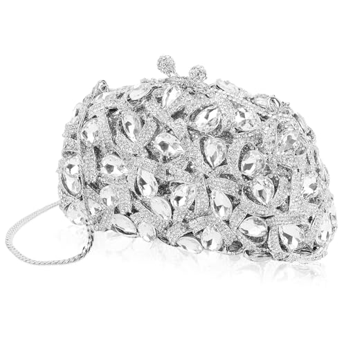 Mossmon Luxus Kristall Clutch Strass Abendtasche, Silber (silber), Large von MOSSMON