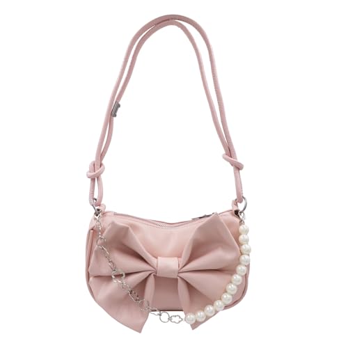 Damen Mädchen Retro Hobo Handtasche Unterarm Schultertasche Perlen Griff Clutch Tasche Tragetasche für Hochzeit Party Reisen, Rosa (Schleife, Perlengriff), Einheitsgröße von MOSSTYUS