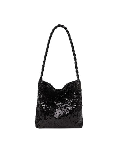 Damen Schultertasche mit Glitzer-Pailletten, Hobo, Abend-Clutch, Einkaufs-Handtasche, Hochzeit, Abschlussball, Party, Schwarze Beuteltasche, Einheitsgröße Damen Schultertasche mit Glitzer-Pailletten, Hobo, Abend-Clutch, Einkaufs-Handtasche, Hochzeit, Abschlussball, Party, Schwarze Beuteltasche, Einheitsgröße von MOSSTYUS