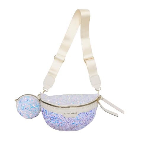 Gürteltasche mit Strasssteinen für Damen und Mädchen, Brusttasche, Umhängetasche, Hüfttasche, Geldbörse für Party, Club, Reisen, Strand, Weiß 5# (mit kleiner Münzbörse), Einheitsgröße, von MOSSTYUS
