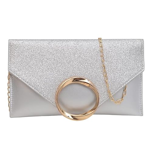 MOSSTYUS Damen Abendtaschen Crossbody Umhängetasche Umschlag Clutch Handtaschen Hochzeit Cocktail Abschlussball Party Geldbörsen mit Kette, Silber 1#1# £¨ Kreis Dekoration Stil), Einheitsgröße, Retro von MOSSTYUS