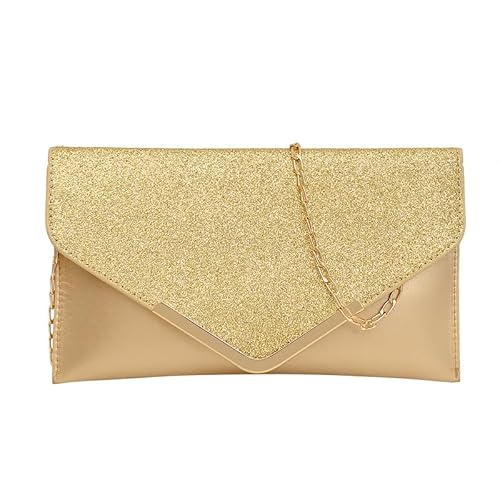 MOSSTYUS Damen Abendtaschen Solide Clutch Geldbörsen Umschlag Clutch Handtaschen Hochzeit Cocktail Abschlussball Party Geldbörsen mit Kette, Gold 2# (V-Dekoration), Einheitsgröße, Retro von MOSSTYUS