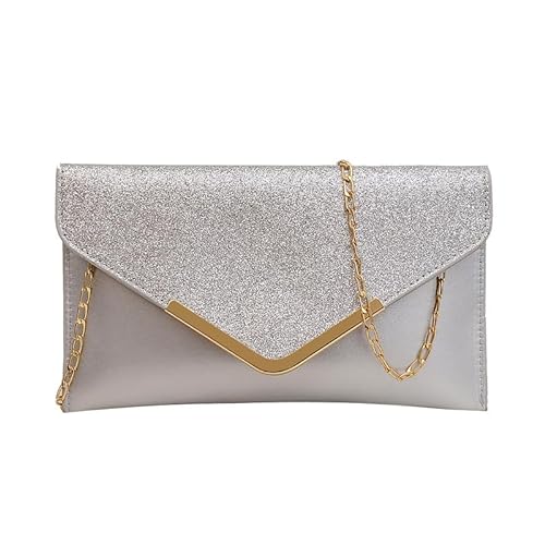 MOSSTYUS Damen Abendtaschen Solide Clutch Geldbörsen Umschlag Clutch Handtaschen Hochzeit Cocktail Abschlussball Party Geldbörsen mit Kette, Silber Nr. 2 (V-Dekoration), Einheitsgröße, Retro von MOSSTYUS