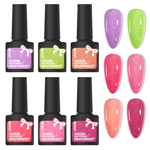 Glitter Diamond Gel Nagellack Set 6 Farben Funkeln Diamanten Langanhaltender Glanz Nail Polish Reflechissant Sparkly Art Polish Soak Off Uv Led Gel Sparkle Color Nail Für Frauen Home Anfänger Diy von MOSTEDE