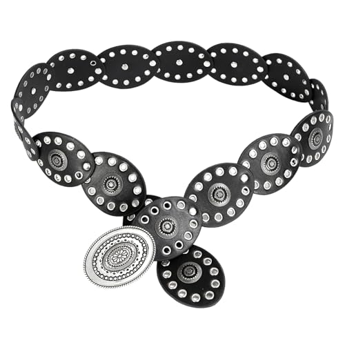 Breite Scheibengürtel Für Damen Gürtel Für Damen Vintage Mode Runde Scheibe Westerngürtel Für Frauen Breite Scheibengürtel Breiter Pu Scheibengürtel Verstellbare Länge Für Kleider Dekorativer von MOSTEDE