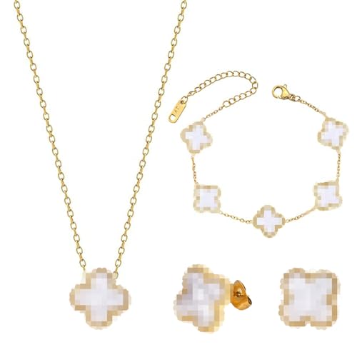 MOSTEDE Vierblättriges Kleeblatt Schmuck Set 18k Vierblättriges Kleeblatt Halskette Ohrringe Armband Minimalistisches Vierblättriges Kleeblatt Anhänger Schmuckset Für Damen Und Mädchen, Weißgold MOSTEDE Vierblättriges Kleeblatt Schmuck Set 18k Vierblättriges Kleeblatt Halskette Ohrringe Armband Minimalistisches Vierblättriges Kleeblatt Anhänger Schmuckset Für Damen Und Mädchen, Weißgold von MOSTEDE