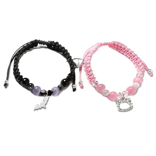 MOSTEDE Magnetische Freundschaft Pärchen Armbänder 2 Stück Magnetische Anime Anhänger Paar Armband Tier Kitty Paare Armbänder Fernbeziehung Armband Für Freund Freundin Beste Freundin von MOSTEDE