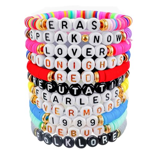 MOSTFUN 11 Stück Bohemian Friendship Bracelet, TS Album Inspiriertes Armbänder, Handgemachte Perlenarmbänder mit Buchstaben, Bunte Freundschaft Armbänder für Frauen Mädchen Musik-Fans von MOSTFUN