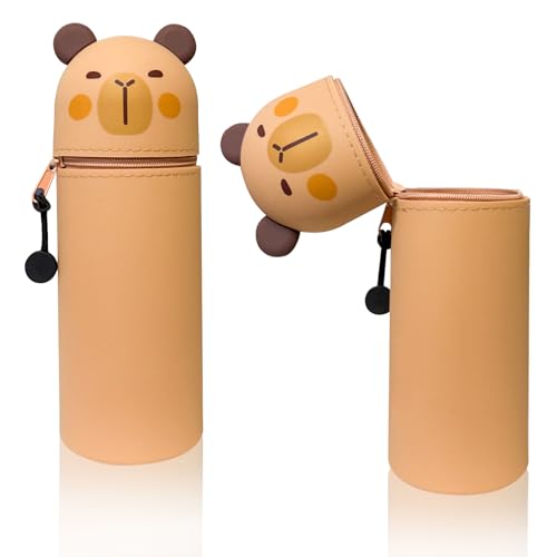 MOSTFUN Kawaii Federmäppchen, Süßes 2-in-1 Silikon Federmäppchen Reißverschluss, Stand Up Mäppchen, Tier Stifthalter, Cartoon Bleistifthalter Für Mädchen Und Jungen (Kapybara) von MOSTFUN