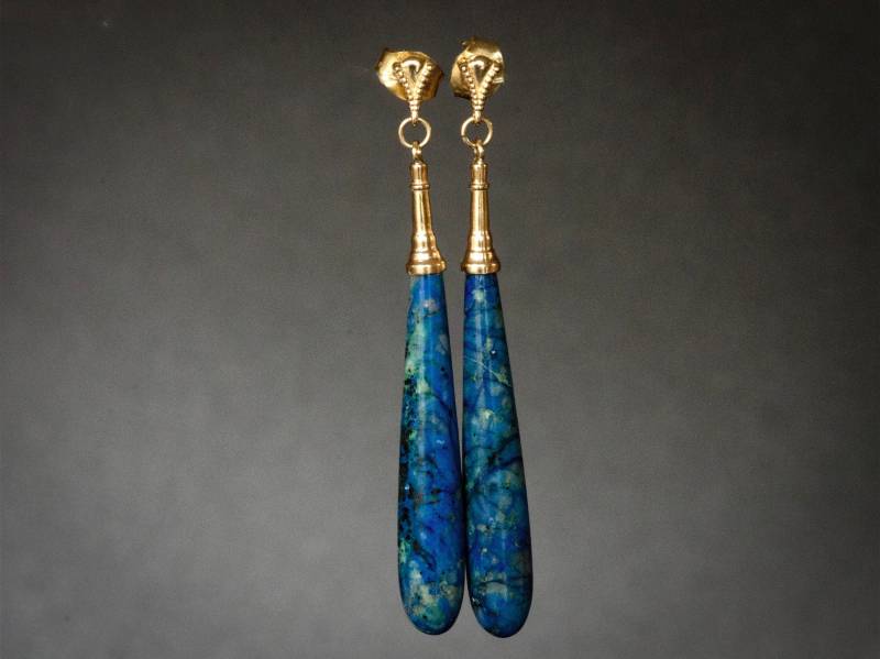 Azurit Malachit Ohrringe in 14K Goldfassung Azurit Malachit Ohrringe in 14K Goldfassung von MOSTLYMETEORITES