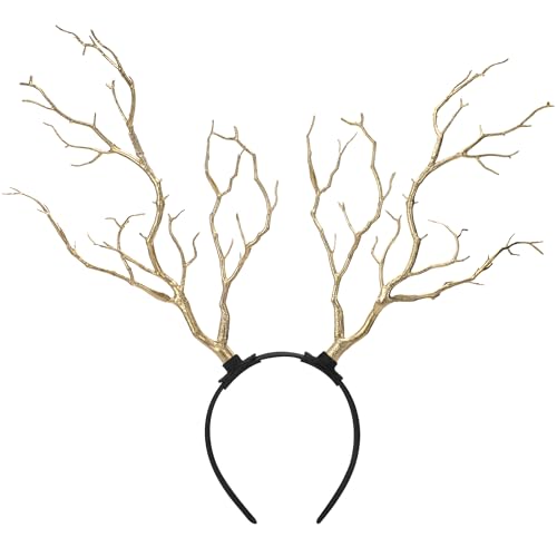 MOSTORY Baumzweig Geweihkopfschmuck - Goldener Woodland Fairy Kostüm großer Waldzweig Haarreifen für Renaissance Halloween Cosplay Fotoshooting Renfaire Zubehör von MOSTORY