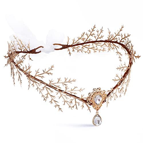 MOSTORY Gold Strass Königin Krone - Künstliche Fee Prinzessin Blume Stirnband mit Königsblau Strass Hochzeit Abschlussball Geburtstag Renaissance Halloween Cosplay von MOSTORY