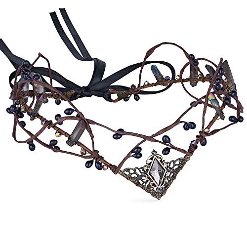 MOSTORY Handgefertigter Gothic-Kristallkrone, Kopfschmuck, schwarzer Strass, Tiara, Elfe, dunkler Rohquarz, Stirnband für Damen, Renfaire, Mittelalter, Hochzeit, Brautparty, Cosplay, Kostüm, von MOSTORY