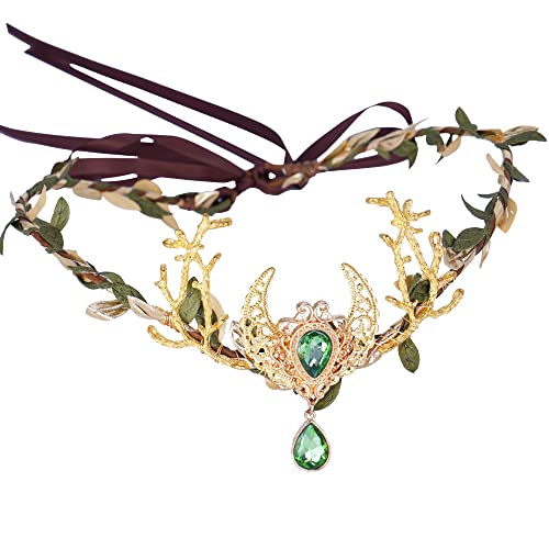 MOSTORY Handgefertigter Smaragd-Kristall-Elfen-Kreis, goldene Feen-Mond-Krone, Kopfschmuck, Waldzweig-Stirnband für Damen, Hochzeit, Party, Festival, Kostüm, Haarschmuck, Goldgrün, Kristall MOSTORY Handgefertigter Smaragd-Kristall-Elfen-Kreis, goldene Feen-Mond-Krone, Kopfschmuck, Waldzweig-Stirnband für Damen, Hochzeit, Party, Festival, Kostüm, Haarschmuck, Goldgrün, Kristall von MOSTORY
