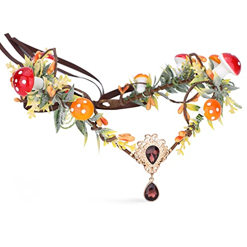 MOSTORY Handmade Woodland Mushroom Crown Flower Headpiece Elf Headband Fairy Tiara for Women Girls Renaissance Halloween Christmas Cosplay Accessory Orange MOSTORY Handmade Woodland Mushroom Crown Flower Headpiece Elf Headband Fairy Tiara for Women Girls Renaissance Halloween Christmas Cosplay Accessory Orange von MOSTORY