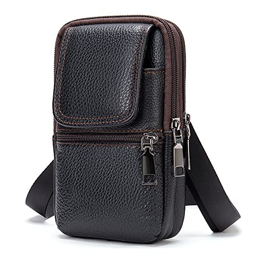 Handy Gürteltasche Leder Herren, Handy Umhängetasche Klein, Vertikale Männer Reißverschluss Leder Handy Schultertasche Handytasche zum Umhängen Gürtelclip Holster Hüfttasche Handtasche Geldbörse von MOTALER