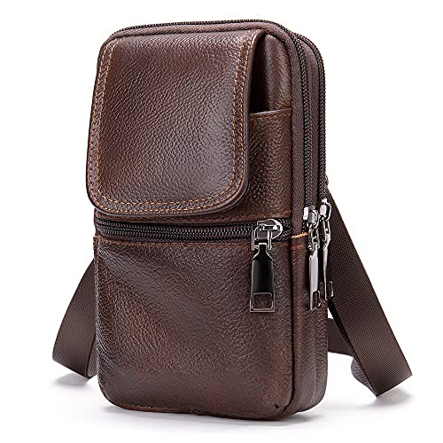 Leder Handy Umhängetaschen Herren, Handy Gürteltaschen Leder, Universal Multifunktional Männer Reißverschluss Handy Schultertaschen Leder Umhängetasche Holster Messenger Bag Handytasche Brieftasche von MOTALER