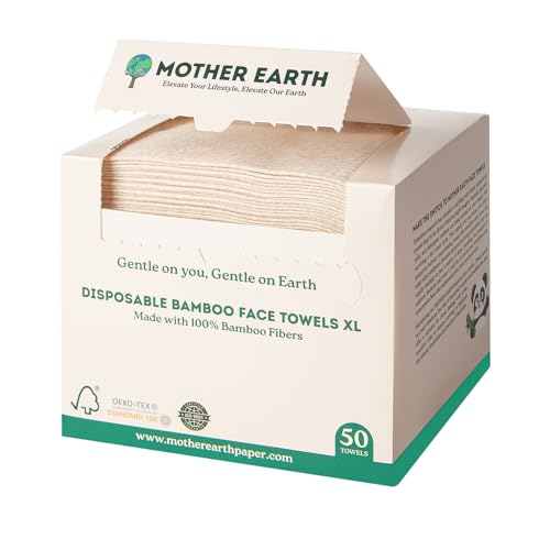 MOTHER EARTH Bambus Gesichtshandtücher XL – Hypoallergene und Einweg-Gesichtstücher | Trockene Make-up-Entferner | Aus Bambus-Viskose | Extra Weich für empfindliche Haut | 50 Tücher von MOTHER EARTH