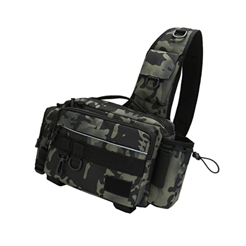 MOTHNUR 1 Stück Multifunktionale Angeltasche Praktische Schultertasche für Outdoor Angeln Große Kapazität Wasserabweisend für Angelausrüstung und Zubehör Dunkelkamouflage Design von MOTHNUR