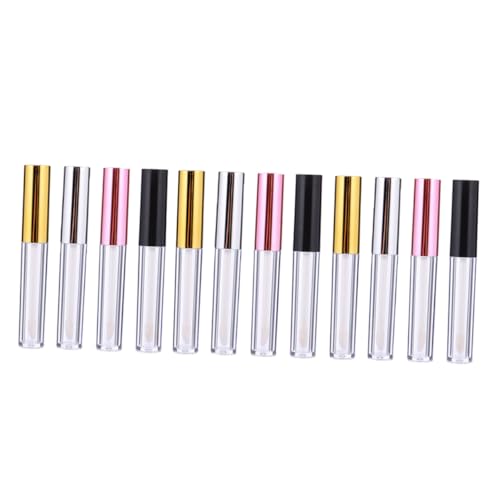 MOTHNUR 12 Stück Kleine Lippenpflegebehälter mit Elektrobeschichteten Deckeln Wiederbefüllbare Lipgloss tuben in Gold Silber Schwarz und Kompakt für Unterwegs und Make up Organizer von MOTHNUR