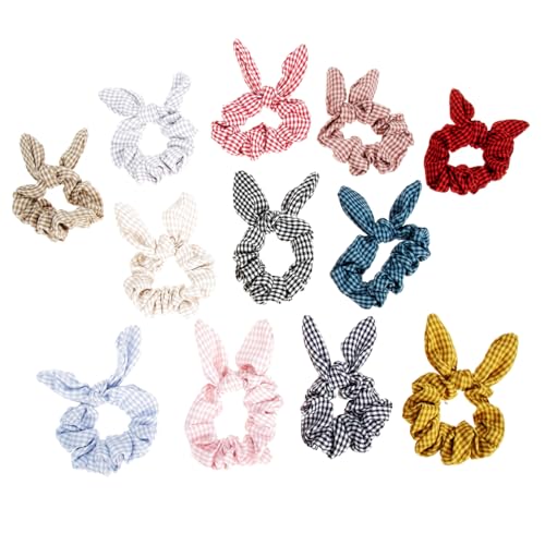 MOTHNUR 12 Stück Teiliges Karierte Haargummis mit Schleife und Hasenohren Elastische Haargummis für Damen und Mädchen Weiche Haarbänder für Pferdeschwanz Flechten und Alltag Vielseitiges von MOTHNUR