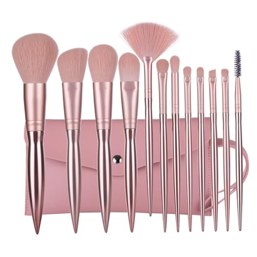MOTHNUR 12 Stück Teiliges Make Up Pinselset Rosegold Dichte Feine Borsten für Gleichmäßige Anwendung Kunststoffgriff Inklusive Kosmetiktasche Professionell und Täglich Geeignet für Frauen von MOTHNUR