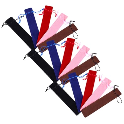 MOTHNUR 15 Stück Teiliges Doppelseitige Dicke Samt stiftebeutel mit Kordelzug Kratzfest Tragbar Multifarbig Schwarz Rot Kaffee Blau Praktische Schutzbeutel für Stifte und Kugelschreiber von MOTHNUR