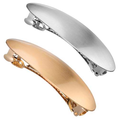 MOTHNUR 2 Oval Haarklammern Metall Stabile Französische Haarspangen mit Federmechanismus Vielseitige Ponytail Clips in Gold und Silber Haarschmuck Damen für Alltag und Fest von MOTHNUR