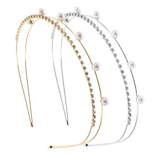 MOTHNUR 2 Stck Teiliges Perlen Strass Haarband Damen Eleganter Braut Kopfschmuck mit Vintage Stirnband in Gold und Silber Langlebig und Handgefertigt für Hochzeit und Party von MOTHNUR