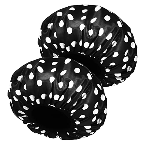 MOTHNUR 2 Stück Duschhauben mit Punkten Wasserdichte Badekappen für Langes Haar Mikrofaser Schnelltrocknend für Bad Make Up und Tragbare Duschkappen für Damen und Herren von MOTHNUR