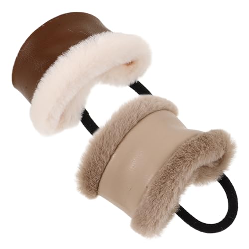 MOTHNUR 2 Stück Elastische Haargummis aus Pu leder mit Plüsch Vintage Haarschmuck für Damen Dehnbar Robust für Dickes Haar Pferdeschwanz Dutt und Flechtfrisuren Vielseitig Einsetzbar von MOTHNUR