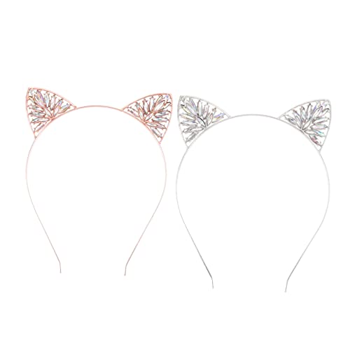 MOTHNUR 2 Stück Glitzerndes Katzenohren Haarreif für Mädchen Leichtes Tragbares Stirnband mit Funkelnden Pailletten für Kostüm Party Halloween und Alltag Weiß Roségold von MOTHNUR