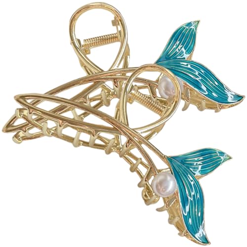MOTHNUR 2 Stück Große Haarklammer für Dickes Haar Design Blau Perlen Haarkralle Stilvolle Fischschwanz Haarklammern für Damen und Alltag Geeignet von MOTHNUR