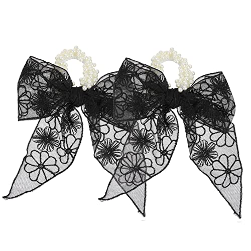 MOTHNUR 2stücke Perlen Haarband Mit Schleife Damen Haarring Elastischer Pferdeschwanzhalter Für Mädchen Haar Zubehör Bogen Haar Krawatte von MOTHNUR