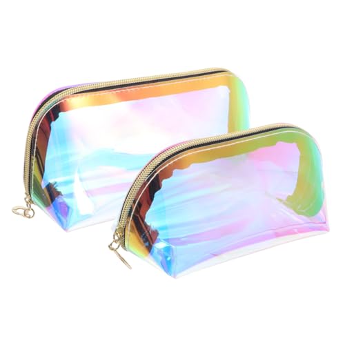 MOTHNUR 2 Stück Holografische Kosmetiktaschen aus Transparentem TPU Langlebige Wasserabweisende Make up Organizer mit Modischem Farbverlauf als Reise Kulturbeutel für Damen und Mädchen von MOTHNUR