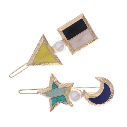 MOTHNUR 2 Stück Kleine Geometrische Haarspangen mit Stern Monddesign Modische Haarschmuck Damen Niedliche Accessoires für Alltag Party und Besondere Anlässe von MOTHNUR