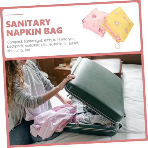 MOTHNUR 2 Stück Menstruationspads Aufbewahrungstaschen mit Reißverschluss Leichte Kompakte Hygiene Taschen für Damen Praktische Kleine Beutel für Unterwegs Buntes Design Pfirsich Gelb EIS von MOTHNUR