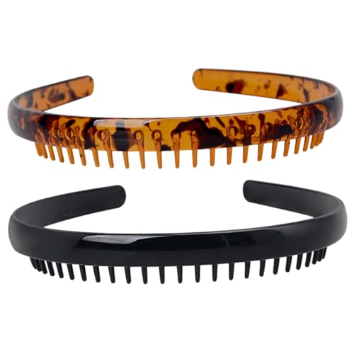 MOTHNUR 2 Stück Non slip Zacken Haarreif Damen Strapazierfähiger Oxford Resin Kamm haarreifen für Styling Modisches Haarschmuck accessoire in Dunkelbraun und Schwarz für Alltag und Feiern von MOTHNUR